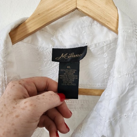 Womens Milano XL White Sheer Button Down Bohemian - Picture 6 of 8